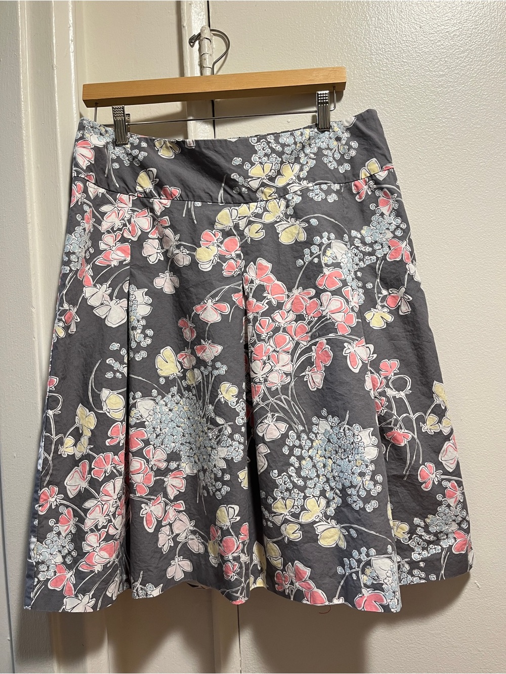 Talbots Charcoal Floral Midi Skirt with Pink, Yellow, and Blue Blooms